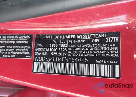 2015 Mercedes-Benz Cla 250 z USA, uszkodzony, nr VIN WDDSJ4EB4FN184075